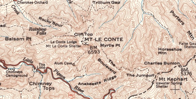 1949 Topo Map of Mt. LeConte